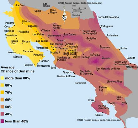 Ore di sole e temperature Mappa per ogni regione del Costa Rica | Mex Alex