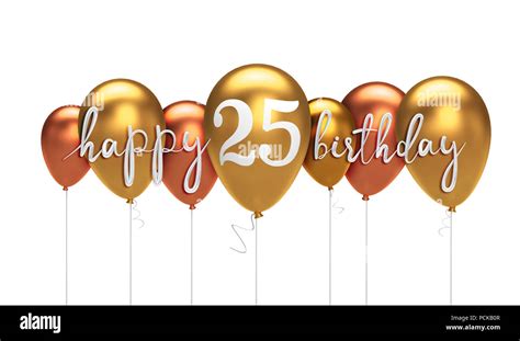 Happy 25th birthday gold balloon greeting background. 3D Rendering ...