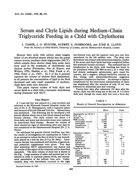 (PDF) Serum and chyle lipids during medium-chain triglyceride feeding in a child with chylothorax