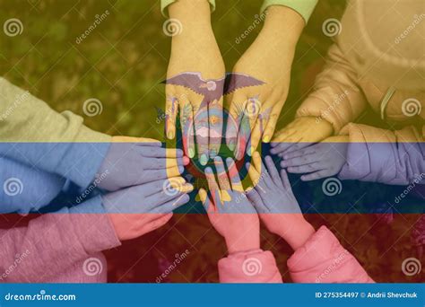 Hands of Kids on Background of Ecuador Flag. Ecuadorian Patriotism and Unity Concept Stock Image ...