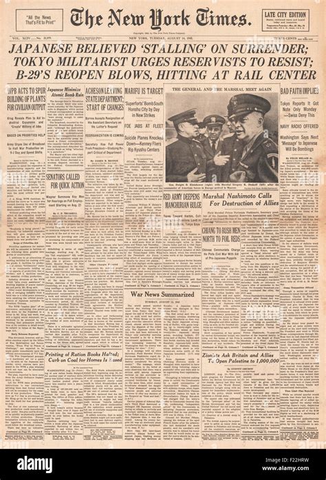 1945 New York Times front page reporting Japanese delay surrender to ...