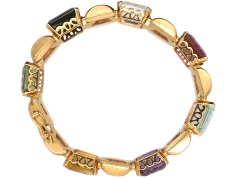 Retro 18ct Gold Multi Gem Bracelet (80N) | The Antique Jewellery Company