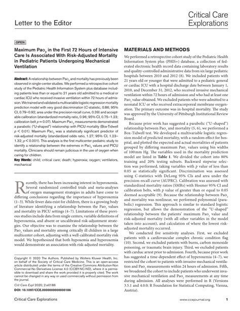 (PDF) Maximum Pao2 in the First 72 Hours of Intensive Care Is Associated With Risk-Adjusted ...