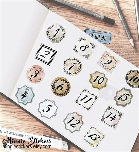 Vintage Number Stickers 45pcs Calendar Stickers Set Date | Etsy