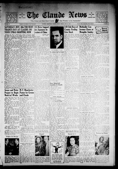 The Claude News (Claude, Tex.), Vol. 50, No. 13, Ed. 1 Friday, November 25, 1938 - The Portal to ...