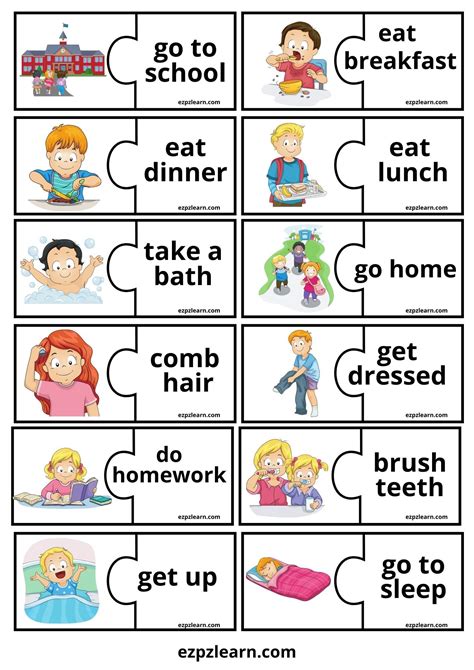 Daily Routine Word Match Game - Ezpzlearn.com Vocabulary Games For Kids, Learn English, Daily ...