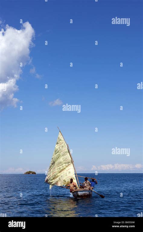 Malawi, Lake Malawi, fishermen sailing on the open waters of this fresh ...