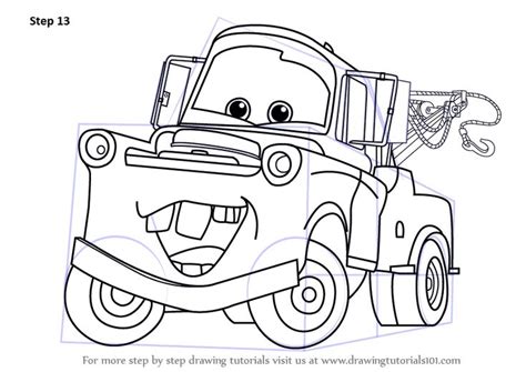 Step by Step How to Draw Tow Mater from Cars : DrawingTutorials101.com | Cartoon car drawing ...