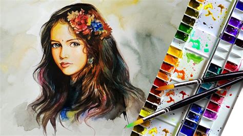 Water Color Portrait Of A Beautiful Girl With Step By Step - YouTube