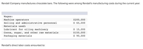 Randall Company manufactures chocolate bars. The following were among ...