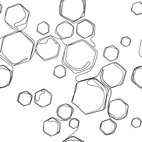 Honeycomb hexagons abstract doodle seamless pattern.Line drawing chaotic hexagons seamless black ...