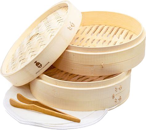 Amazon.com: Bamboo Steamer Basket 10 Inch - Premium Quality 2-Tier ...