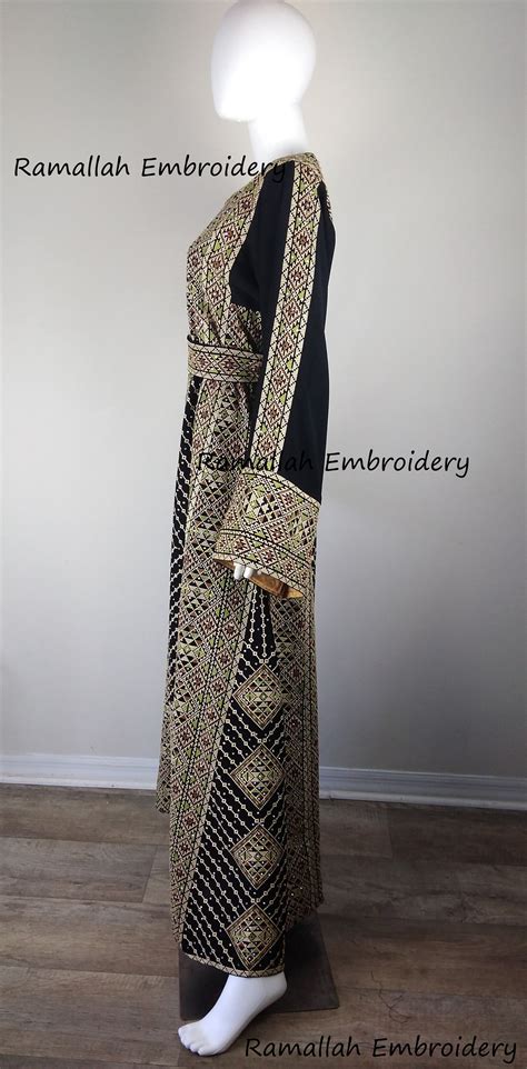 Palestinian Embroidery Thobe With Scarf Thob Maxi Dress Kaftan - Etsy