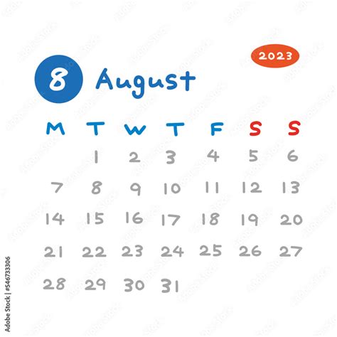 Vetor de 2023年8月 カレンダー [August 2023 calendar] do Stock | Adobe Stock