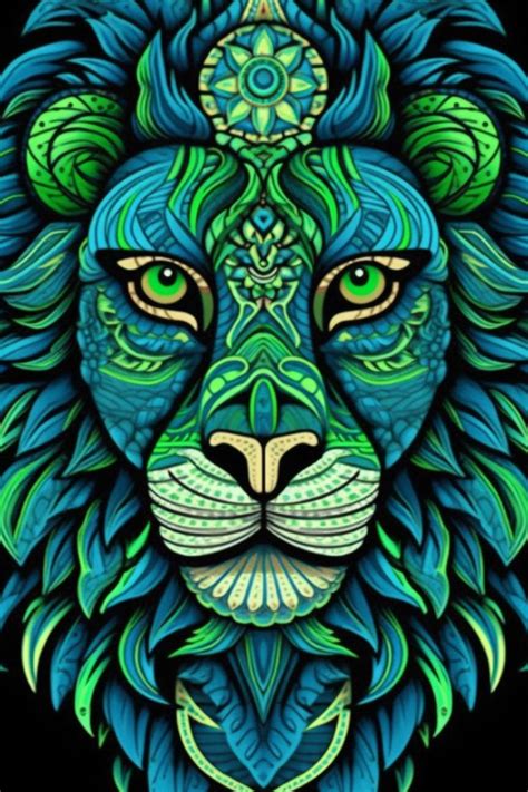 Mandala lion vert et bleu in 2024