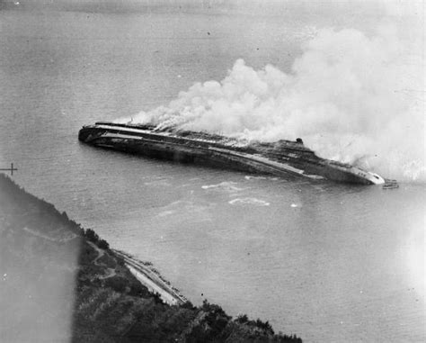 Two pictures showing the attack on the SS Rex by the RAF in 1944 and the wreck two days later ...