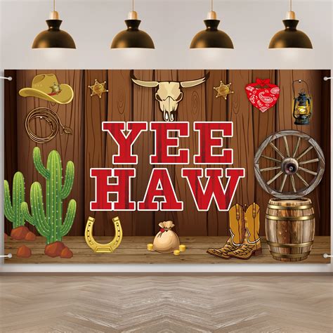 Buy Western Cowboy Yee Haw Banner Backdrop Party Decorations, Western ...