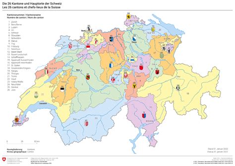 Die 26 Kantone und Hauptorte der Schweiz (Cantons) | Map | Federal ...