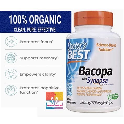 Doctors Best Bacopa with Synapsa, Brain, Enhances Memory, Antioxidant, Non-GMO, Vegan, 320 mg ...