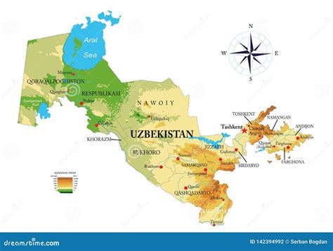 Uzbekistan Physical Map Vector Illustration | CartoonDealer.com #142394992