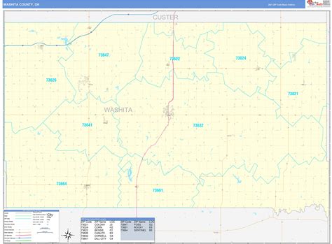 Washita County, OK Zip Code Wall Map Basic Style by MarketMAPS - MapSales