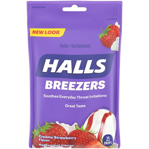 Halls Breezers Throat Drops, Pectin, Creamy Strawberry, 25 drops ...