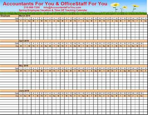 Employee Vacation Tracking Calendar