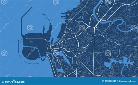 Detailed Vector Map Poster of Colombo City, Linear Print Map. Blue Skyline Urban Panorama Stock ...