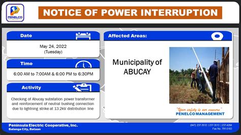 Power Interruption - Municipality of Abucay - May 24, 2022 - PENELCO INC.