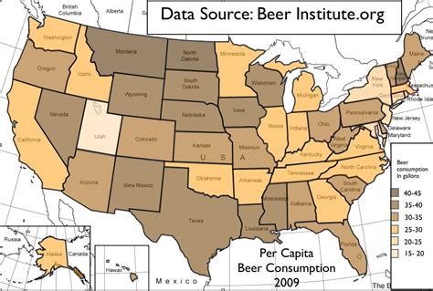 U.S. per capita beer consumption (2009) [1020x687] | Wyoming, Nebraska ...