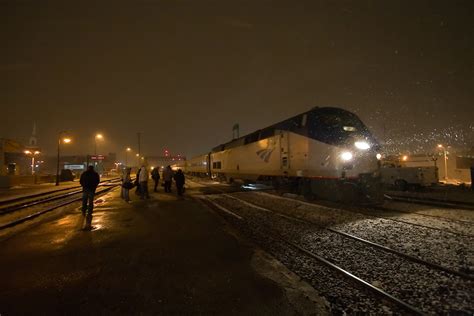 Amtrak Train Pulling In To Joliet, IL on a Winter Night | Photography by Nick Suydam