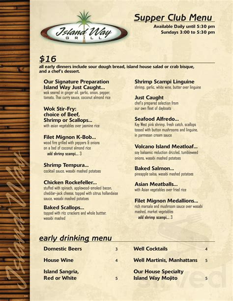 Island Way Grill menu in Clearwater, Florida, USA