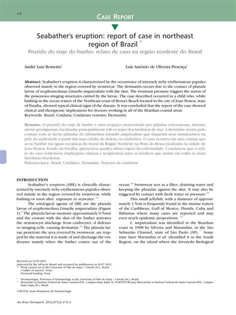 (PDF) Seabather's eruption: report of case in northeast region of Brazil