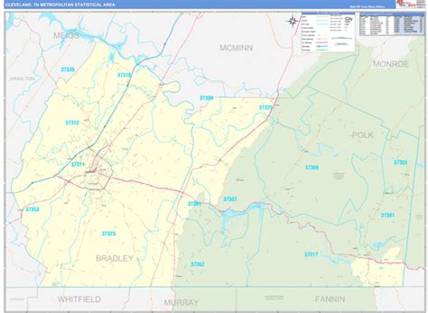 Cleveland, TN Metro Area Wall Map Basic Style by MarketMAPS - MapSales