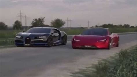 Watch Tesla Roadster Versus Bugatti Chiron In Simulated Race