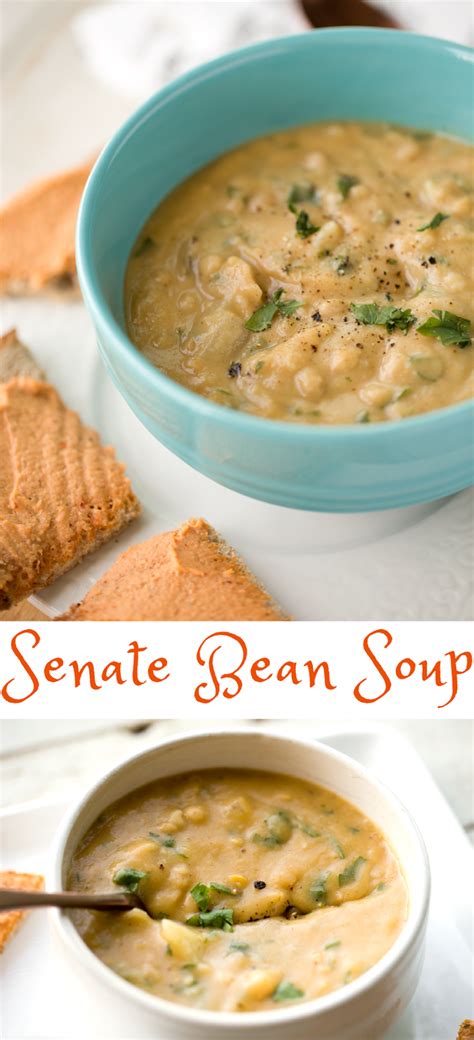 Vegan senate bean soup made using white beans and potato with onion ...