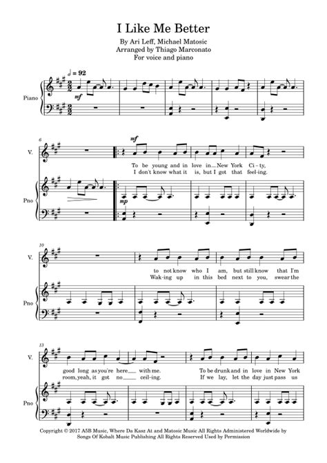 I Like Me Better (arr. Thiago Marconato) by Lauv Sheet Music for Piano ...