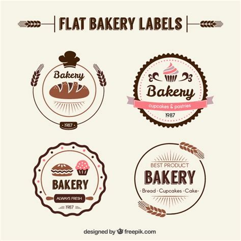 Flat bakery labels in retro style | Free Vector