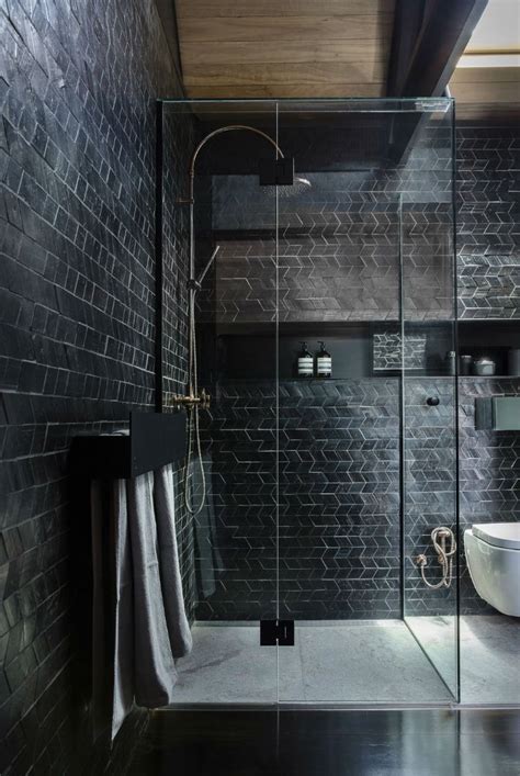 Moody Bathroom, Black Tile Bathrooms, Bathroom Tile Designs, Modern Bathroom, Luxury Bathrooms ...