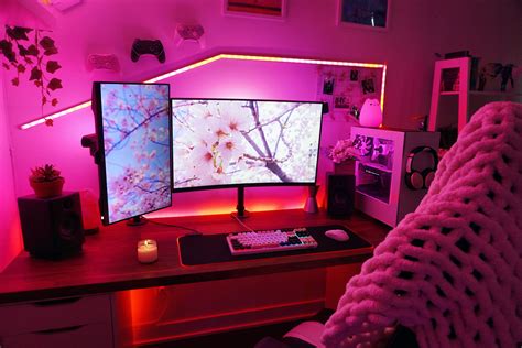 Cozy Pink Red Girly Gaming Setup