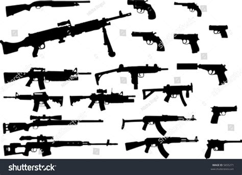 Vector Silhouettes Of Different Types Of Guns - 5655271 : Shutterstock