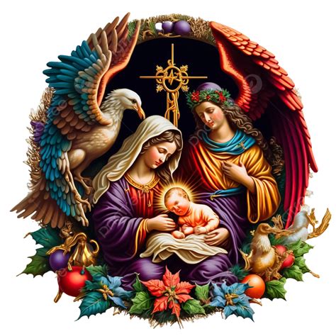 Birth Of Jesus Holy Family With Beautiful Christmas Decoration Poinsettia, Holy Family, Nativity ...