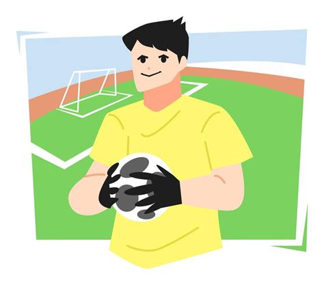 illustration of goalkeeper holding the ball. football field background. the concept of sports ...