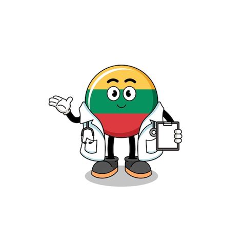 Premium Vector | Cartoon mascot of lithuania flag doctor