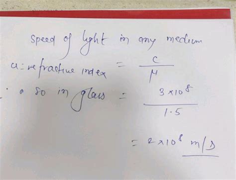 Light enters from air to glass having refractive Index 1.50 . What is the speed of light in the ...