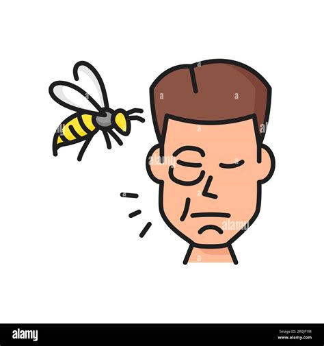Wasp or bee sting allergy color line icon. Insect poison intolerance danger, bee sting symptom ...