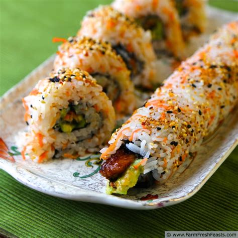 Farm Fresh Feasts: Unagi and Avocado Rolls with Carrot Sushi Rice