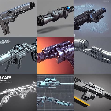 curvy futuristic laser gun full concept art schematic | Stable Diffusion | OpenArt