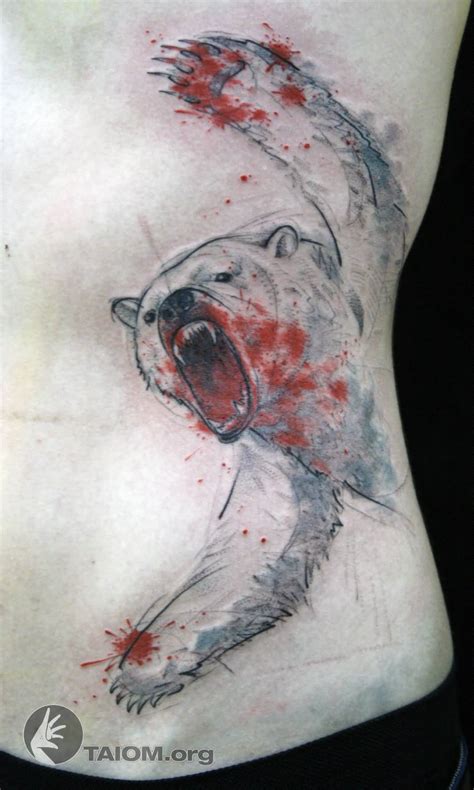 Dangerous Bleeding White Polar Bear Tattoo On Side Rib