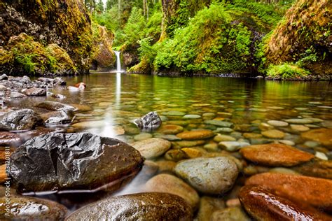 Punch Bowl Falls along the Eagle Creek Trail in Oregon with focus on ...